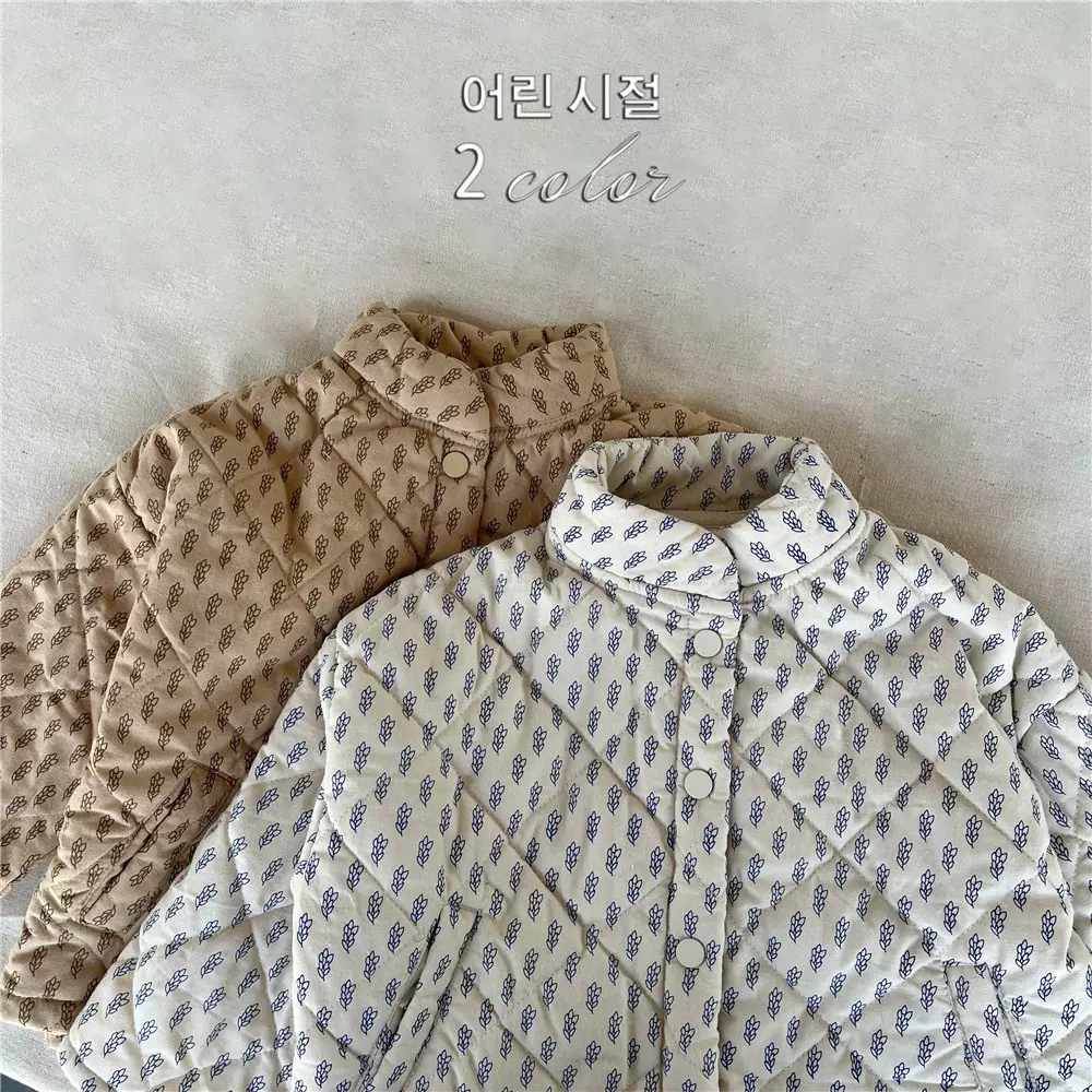 儿童棉衣轻薄款韩国童装2023冬款男女童满印麦穗棉服棉外套