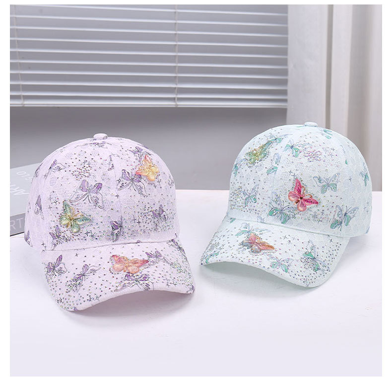 Fashion Women's Lace Mesh Baseball Cap With Rhinestone Butterfly_voghion.com