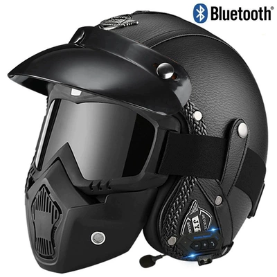 3C certification cross-border electric motorcycle retro helmet men's and women's motorcycle leather helmet electric car riding 3/4 half helmet