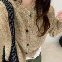 韩系高级感花线圆领针织开衫女秋冬新款宽松显瘦百搭毛衣外套上衣