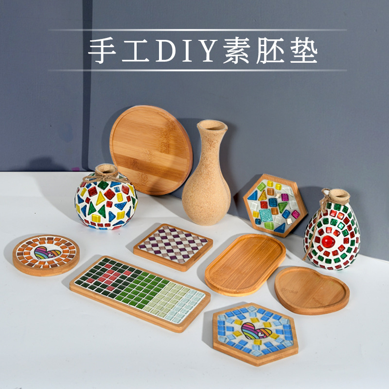 Fondo de mosaico embrión bricolaje material hecho a mano jarrón posavasos jardín de infantes infantil arte bandeja embrión blanco madera maciza