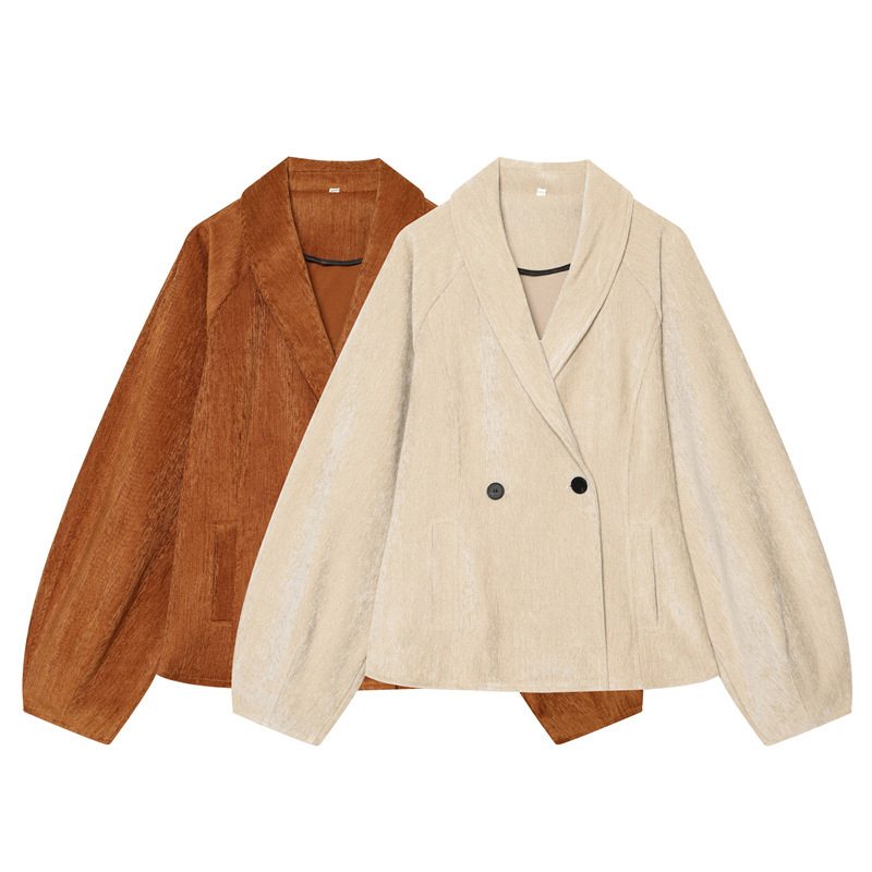 Foreign trade cross-border wholesale 2026 new autumn long-sleeve lapel waist-cinching double-breasted jacket outerwear top 4968228