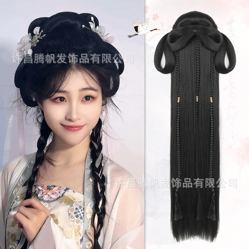 Hanfu Wig Women's One-piece Lazy Hair Hoop Full Headgear Antique Ming Style Daily Fairy Hair Ancient Dress Hair Accessories