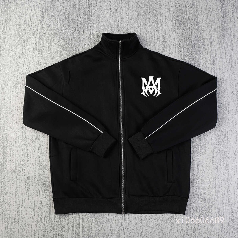 American Amiri New Letter Zipper Jacket Men's and Women's Same Style Stand-Up Collar Coach Jacket Pants Sports Suit