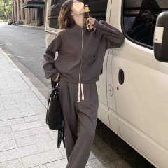 灰色卫衣运动服女春秋冬新款小个子网红洋气显瘦时尚立领两件套装