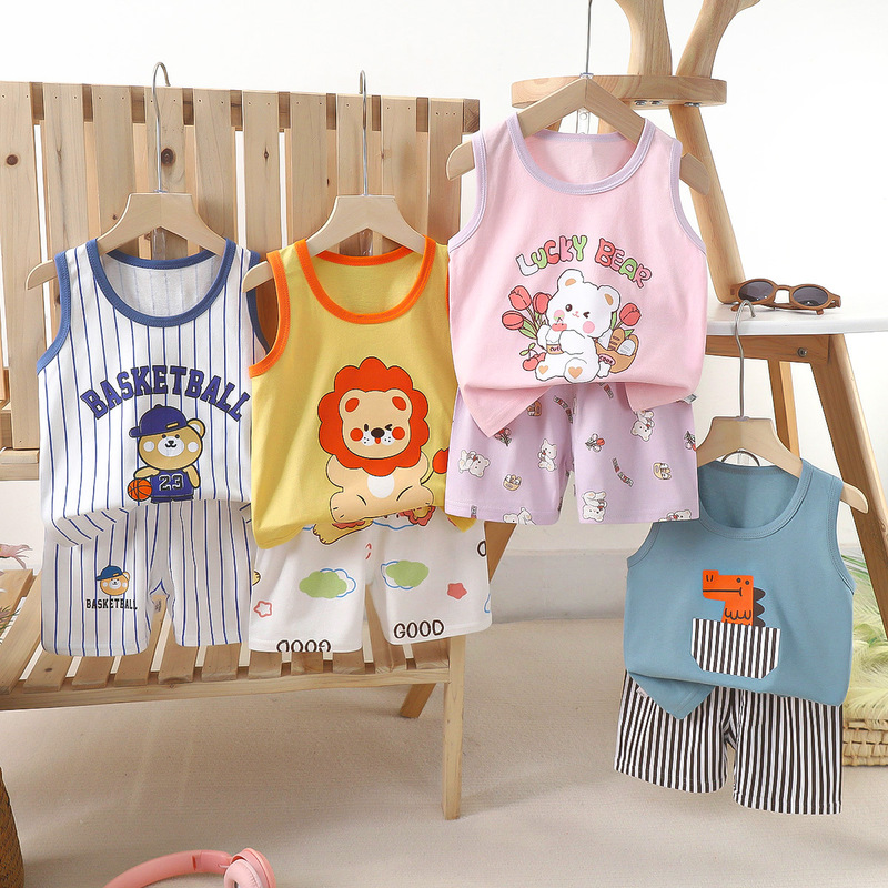 子供ベストセット純綿女の子夏服韓国風子供服新 2025 夏男の子ツーピースセット卸売|undefined