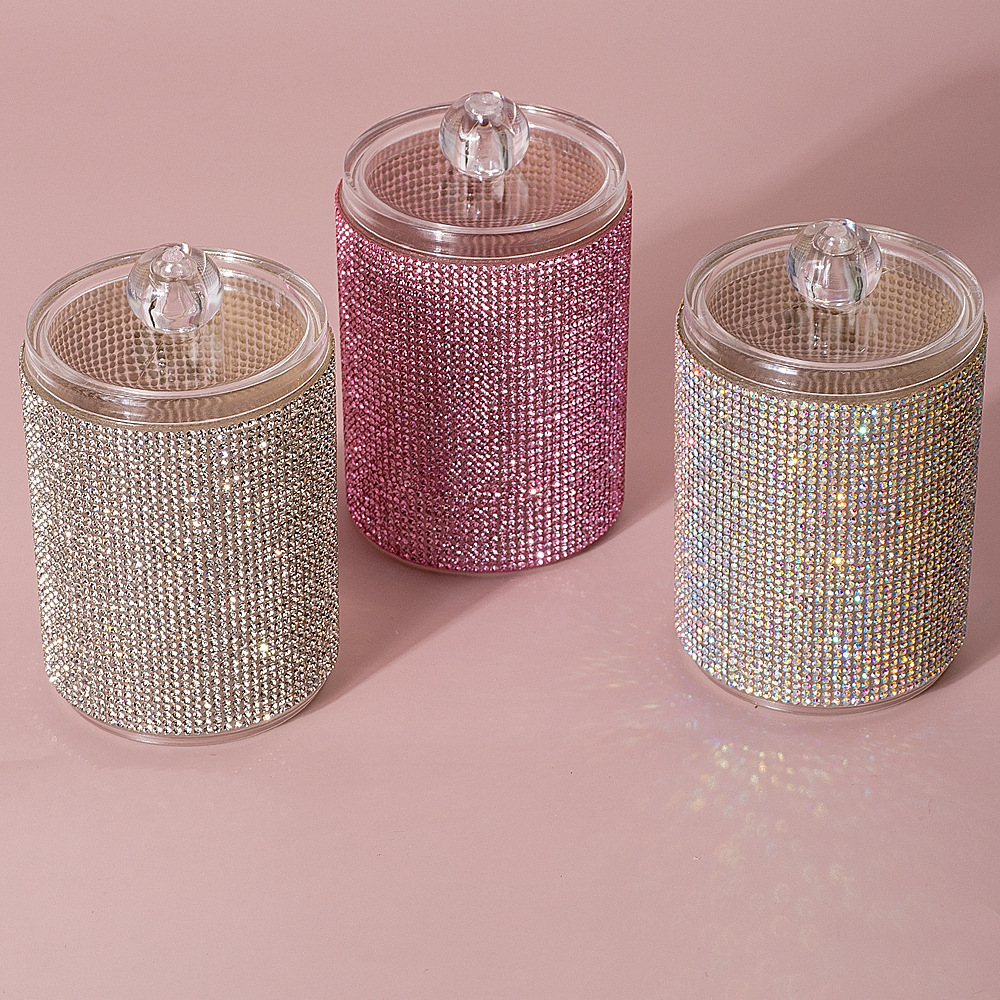 High-Looking New Diamond-Encrusted Cotton Swab Jar Storage Box Home Creative Kitchen Refrigerator with Lid and Diamond Storage Box