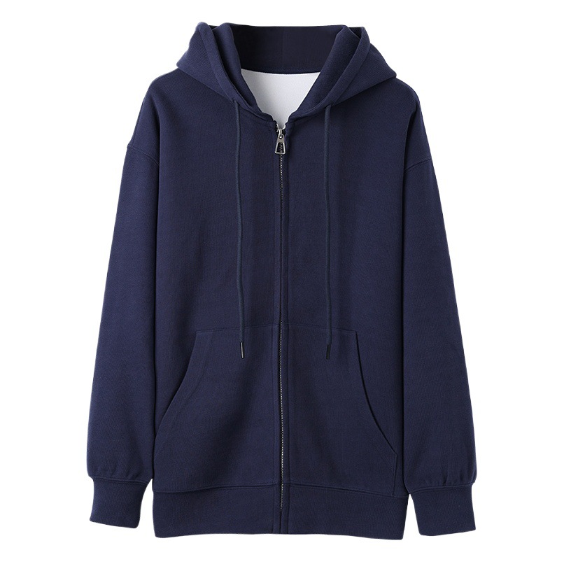 Suéter abrigo de primavera y otoño de las mujeres cardigan con cremallera con capucha engrosada Otoño e Invierno de gran tamaño azul marino superior