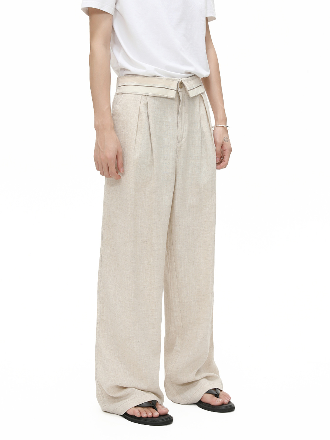 MTLCLOTHES Hombres| Coreano minimalista básico camisa de ramie de color sólido pantalones casuales con traje de viaje universal