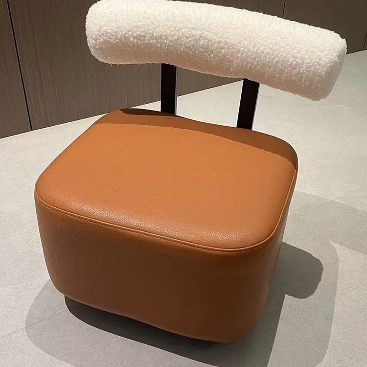 Swivel Small Stool with Backrest for Home Use, Mobile Small Chair with Wheels for Living Room Sofa, Light Luxury Style with Wheels