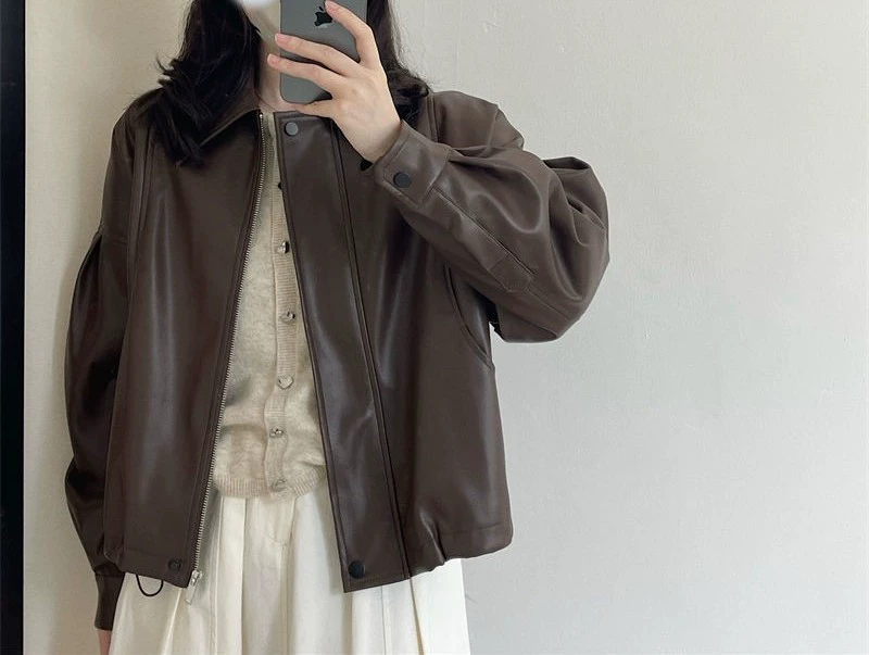 Spring Japanese retro polyurethane jacket, long-sleeve