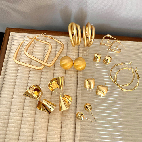 925 silver needle retro geometric metal earrings for women niche temperament high-end earrings popular versatile earrings