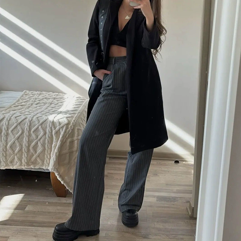 Wide‑leg high‑waist suit trousers for women, oversize, classic pleated style