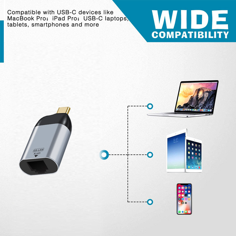 type c to Gigabit Ethernet adapter compatible with Thunderbolt 3 adapter card, patch cord DOONJ