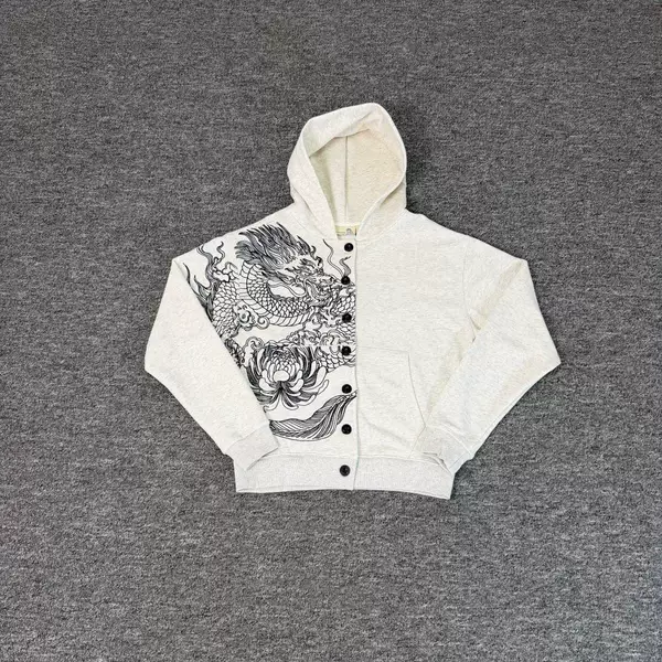 derschutze Chinese-style dragon embroidery hooded sweatshirt, autumn collection, unisex, loose-fitting, casual, button-down cardigan, trendy