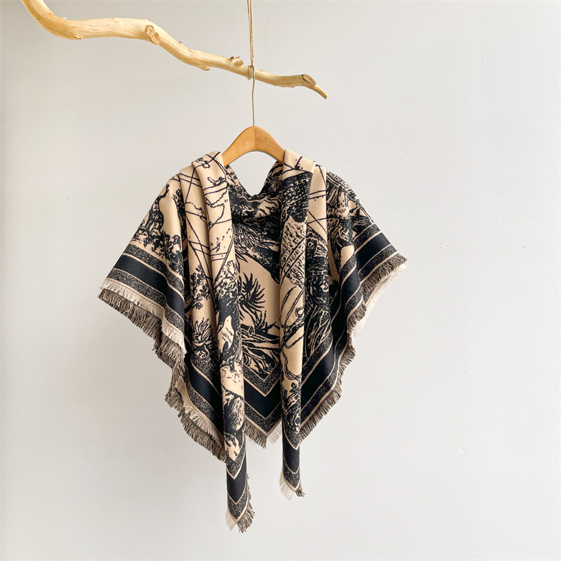 Großer quadratischer Winterschal im Ethno-Stil, doppelseitiger fünfzackiger Stern aus Kaschmir, dicker und warmer Reiseschal_voghion.com