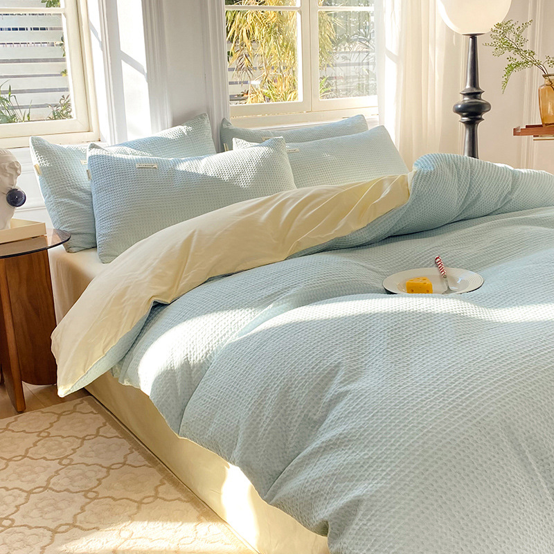 Clase A de alta gama de algodón waffle de cuatro piezas de algodón japonés waffle hoja de cama cubierta del edredón ins ropa de cama de algodón puro