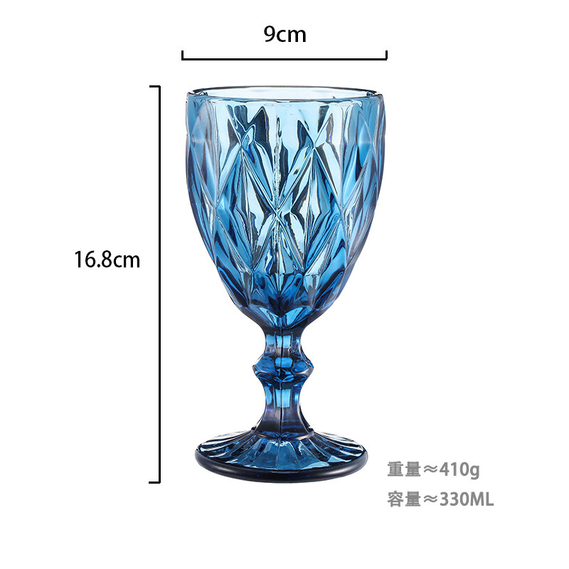 Gran por mayor transfronterizo vasos de vino en relieve europeos tazas de vidrio de colores tazas de bebida de jugo de frutas espesadas tazas de leche de boda tazas de pies altos