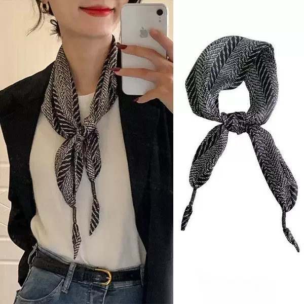 Silk Scarf for Women, Autumn and Winter 2026 New Korean Style Versatile Black Triangle Headscarf, Shawl, Outerwear Scarf, High-End Scarf
