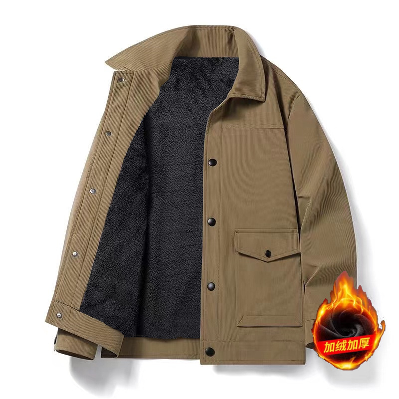 Chaqueta de solapa transfronteriza para hombre Otoño e Invierno nueva moda guapo forrado de lana engrosada para hombre talla grande ropa de trabajo al por mayor