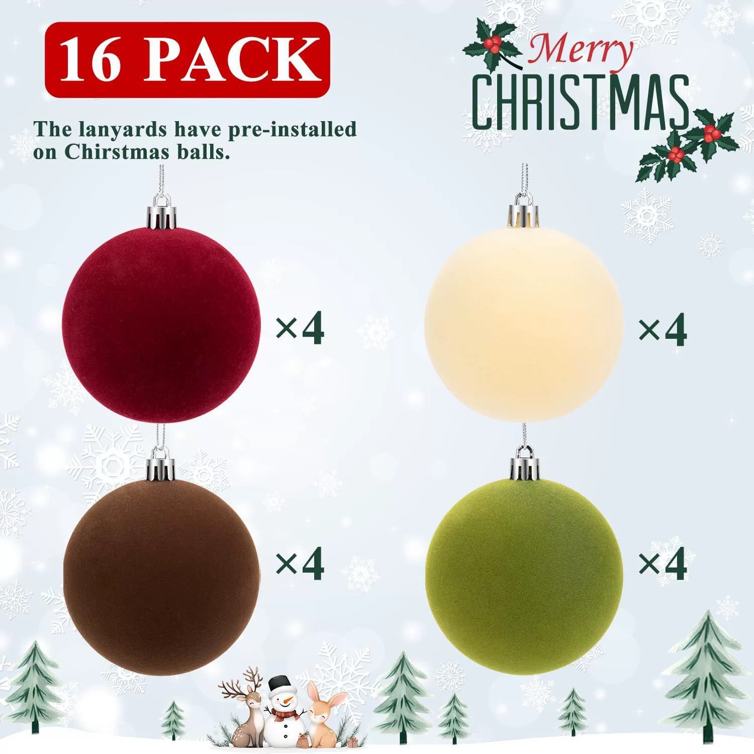 Navidad 6CM conjunto de 16 bola de flocado bola de plástico de Navidad árbol de Navidad bola perdida