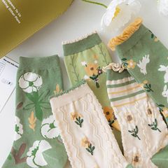 Socks for women spring and summer new style women's mid-calf socks Japanese lace bubble mouth socks women's pure cotton mid-calf wholesale