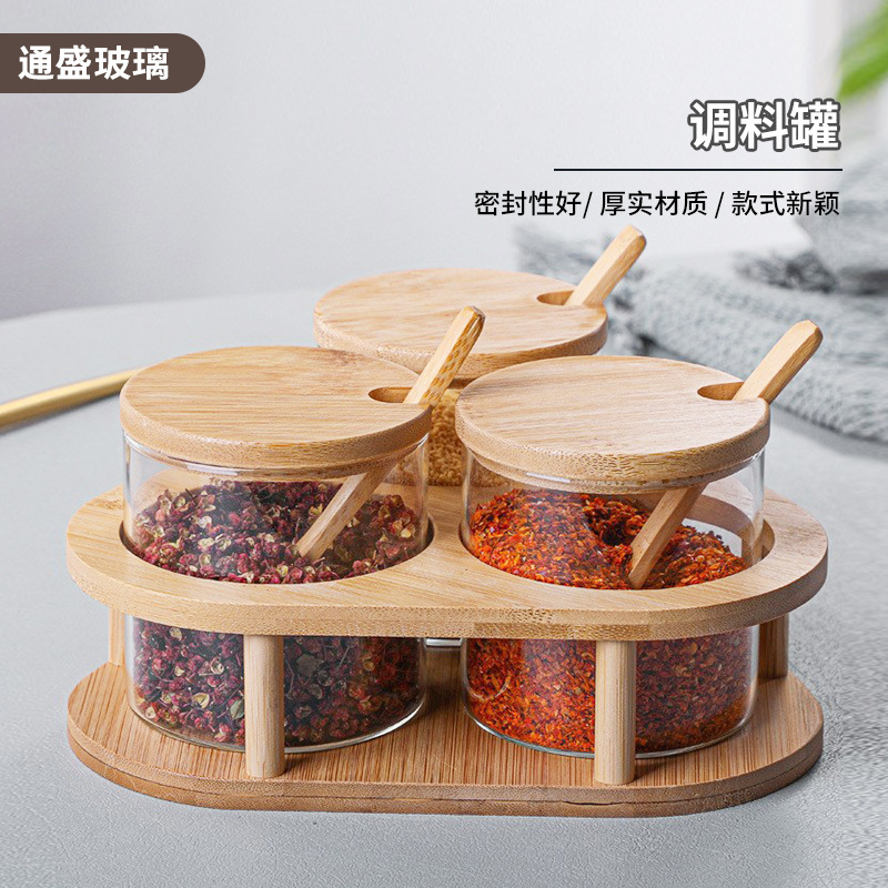 Juego de recipientes de vidrio para condimentos al por mayor, estilo japonés, artículos de cocina, tarro sellado para sal, caja de almacenamiento para condimentos, artículos de cocina