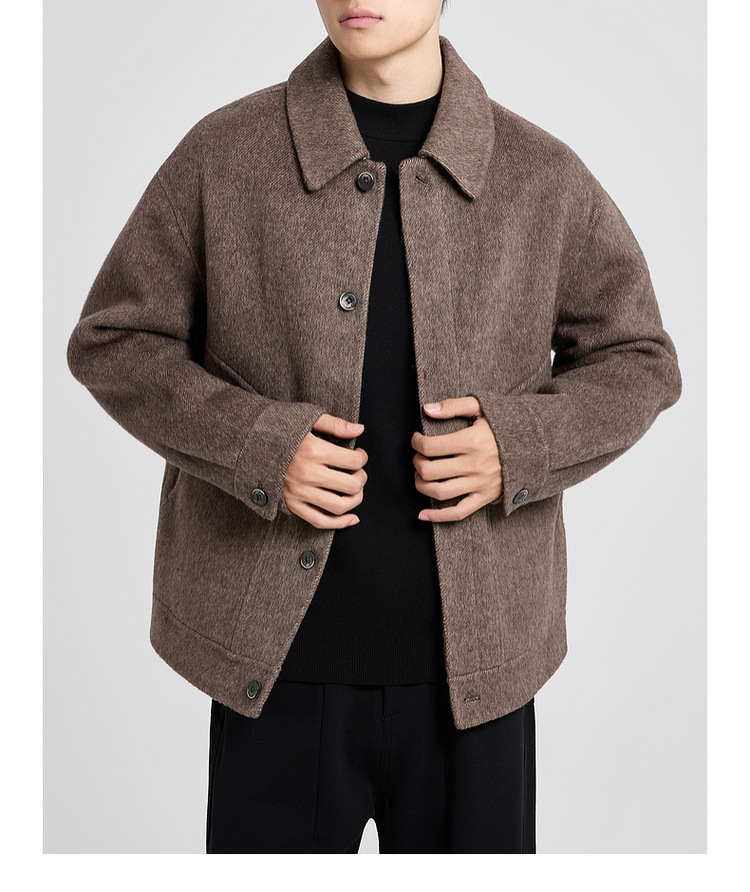 Áo khoác len nam hai mặt chất liệu merino, kiểu dáng handmade, phong cách mới — màu đen chi tiết 17