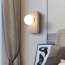 北欧全铜卧室床头大理石玻璃壁灯简约现代过道走廊客厅背景墙灯具