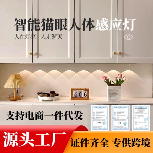 led human body sensor light ultra-thin cat eye hill corrugated light strip rechargeable wardrobe cabinet light with night light
