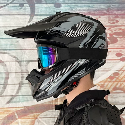 Full-Face Helmet for Men and Women, Motosiklet kaskı (dəbilqə) - cement-gray-line-with-666-color-mirror-and-free-gloves-and-mask-s