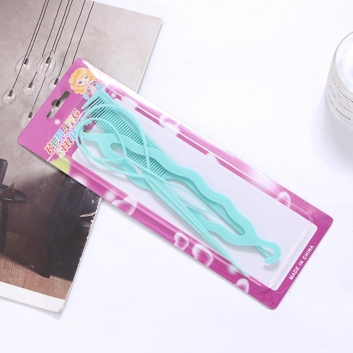 Marca nueva actualización de color rizador de pelo extractor de pelo 4-piece set buena calidad patrón portátil rizador de pelo palo de pelo