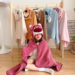 Baidi baby thickened bathrobe embroidered cartoon animal wearable hooded coral fleece class a children's cloak bath towel