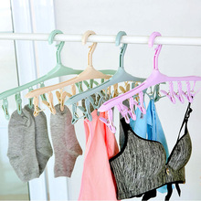 韩版糖果色晾衣架 多功能防风衣架 8个夹子婴儿衣物袜子晾晒架