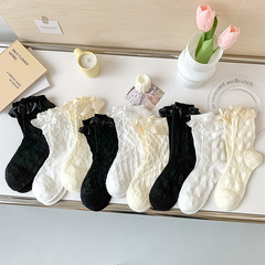 White bubble socks for women Japanese sweet ribbon lace mid-calf socks summer versatile Lolita girl jk stockings