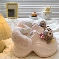 可爱卡通厚底增高加绒洞洞鞋女款2025秋冬新款一脚蹬外穿包头半拖