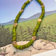 绿色波西米亚风切片贝壳串珠天然石项链小众民族风锁骨链
