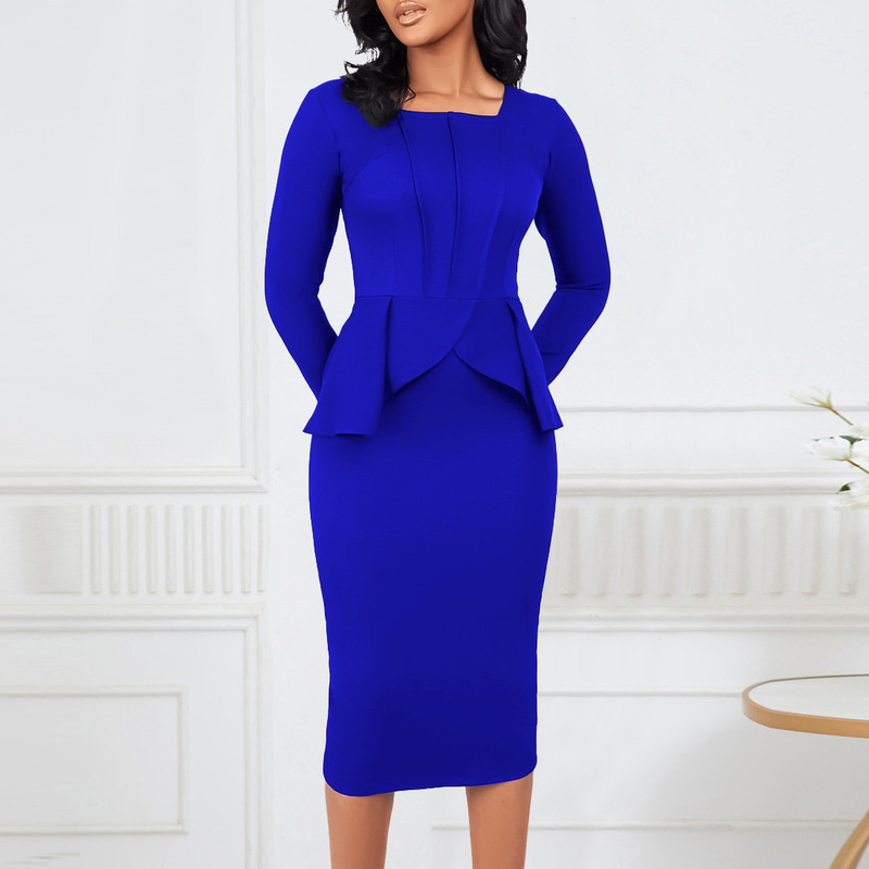 L52 Amazon Export Plus Size Women's Autumn New Long-Sleeved Ol Elegant Elegant Ruffled African Dress