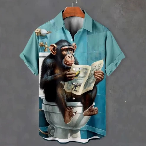 2025 Summer Men's Shirt with Interesting Animal Patterns, Short-Sleeved Button-Down Collar Shirt, Sports Casual Short-Sleeved Shirt 2025 Summer Men's Shirt with Interesting Animal Patterns, Short-Sleeved Button-Down Collar Shirt, Sports Casual Short-Sleeved Shirt