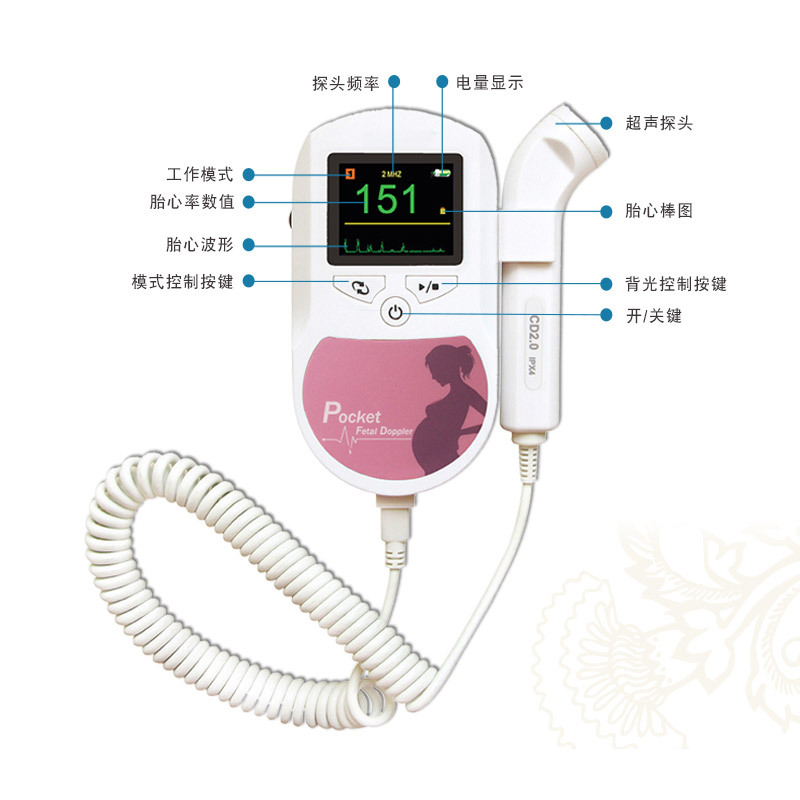 Kantai monitor cardíaco fetal, estetoscopio de movimiento fetal Doppler para mujeres embarazadas, frecuencia cardíaca fetal médica al por mayor