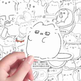 240张线条哭哭小猫贴纸手绘可爱卡通素材创意装饰贴画diy手账本