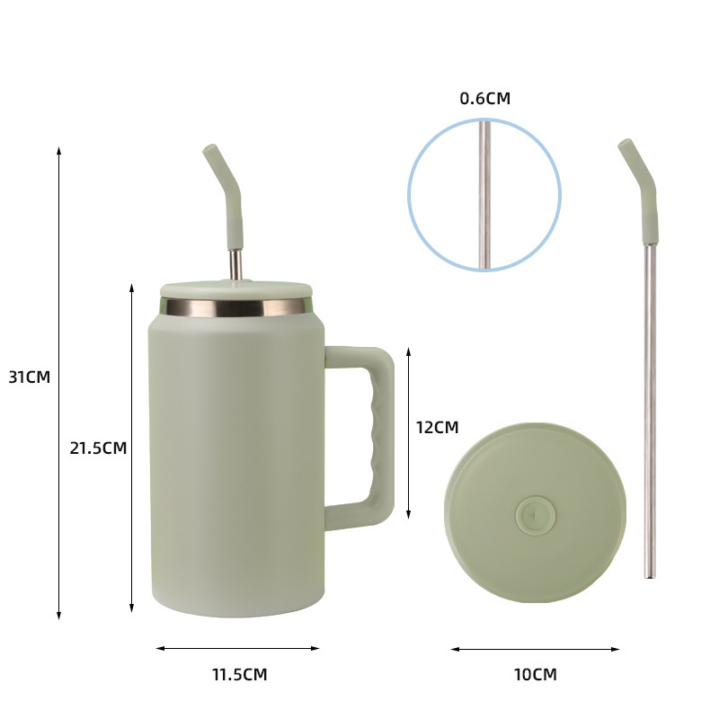 Taza termo simple gigante transfronteriza, taza de hielo de gran capacidad para el hogar, taza portátil de acero inoxidable para automóvil con pajita