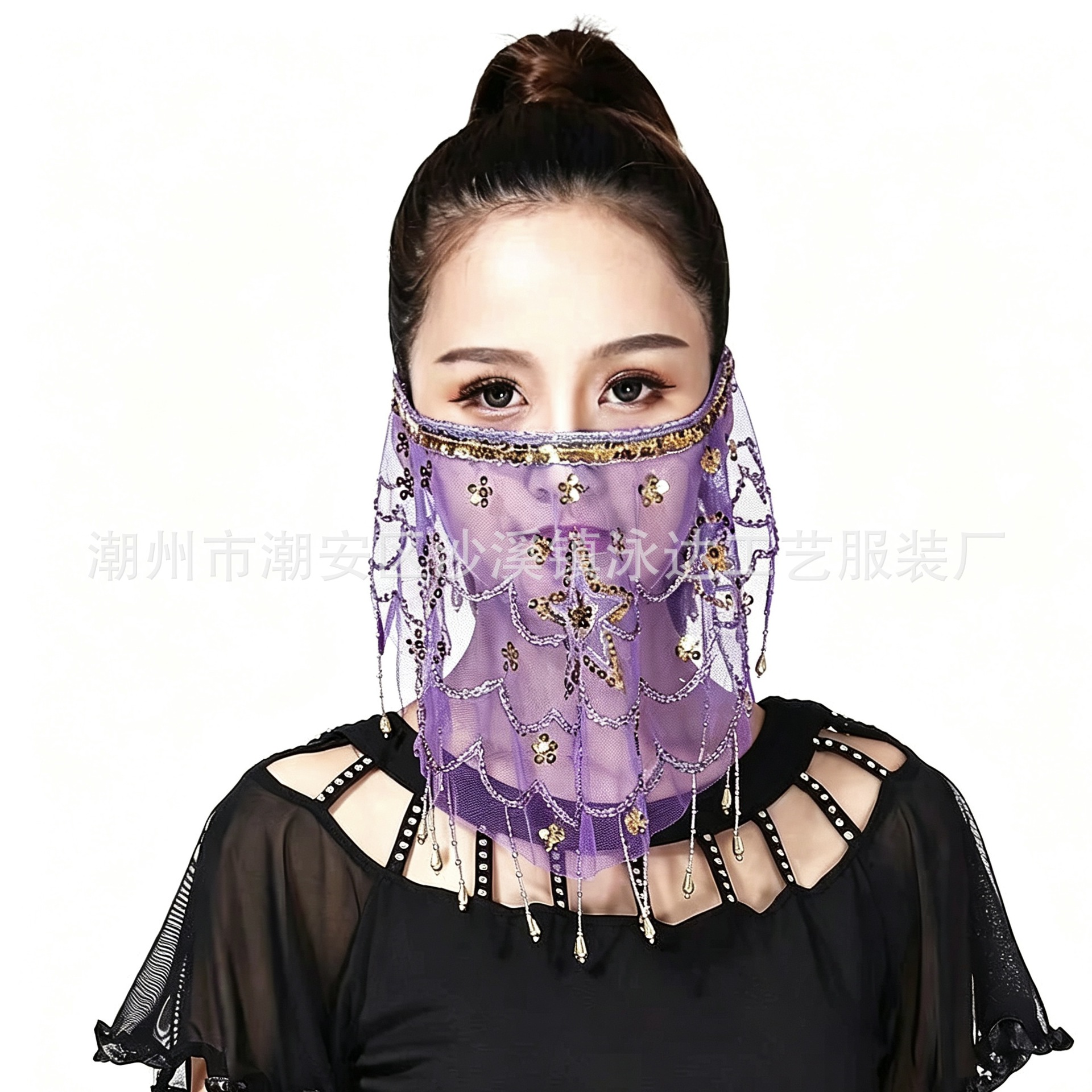 Belly Dance Veil Mask with Plum Blossom Sequins, Indian Dance Costume Accessories, Belly Dance Performance Props in Multiple Colors