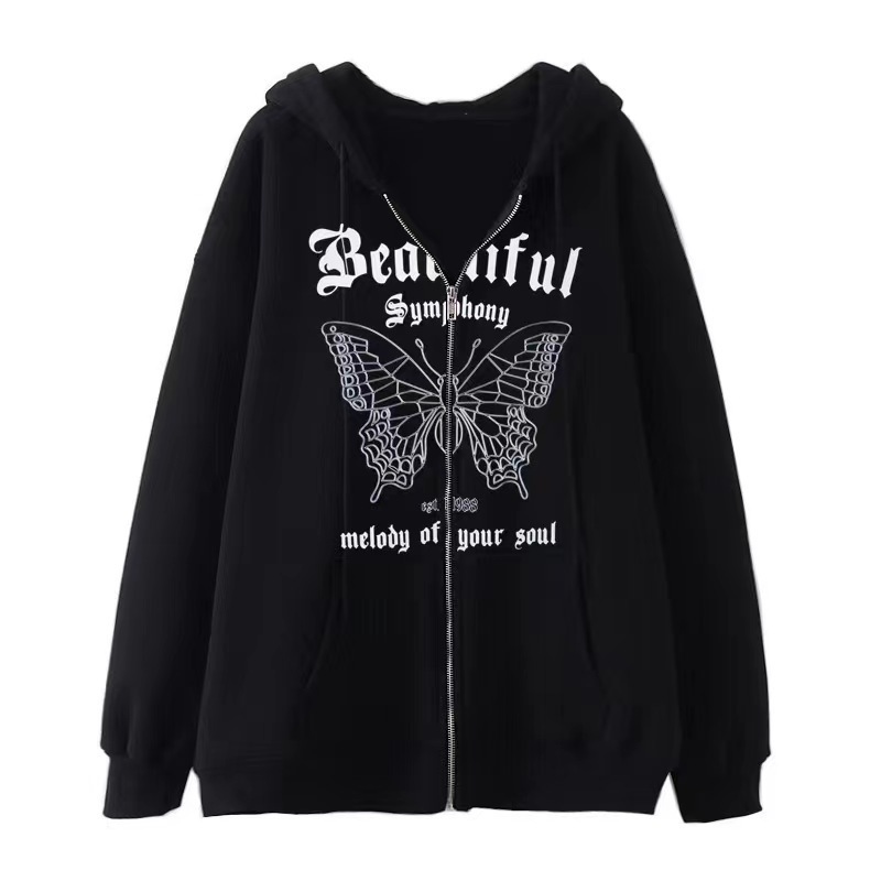 boy European And American Dark Style Hip Hop Gothic Y2K Butterfly Zipper Hoodie Unisex Harajuku Jacket Sweatshirt Men_voghion.com