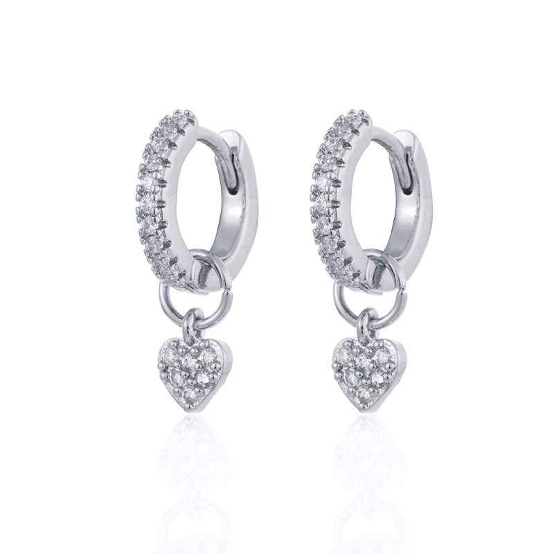 Heart Pattern Wholesale Jewelry Fashion Heart Copper Artificial Gemstones Earrings