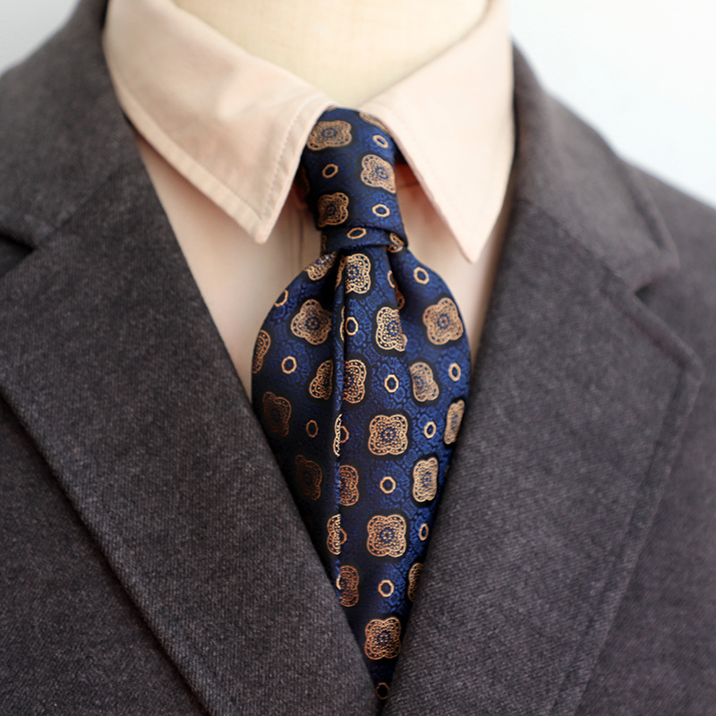 Fábrica al por mayor estilo coreano retro 8cm lujo ligero casual formal desgaste azul marino verde marrón patrón de los hombres traje empate