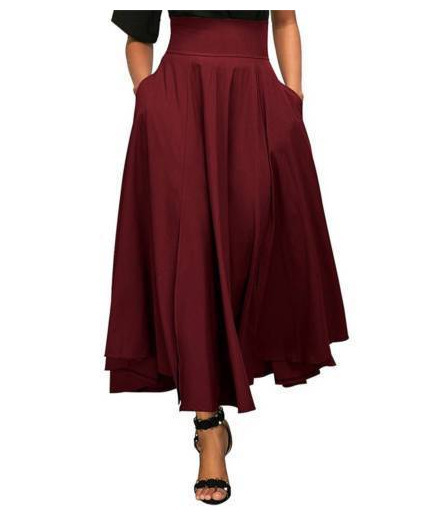 Women's Spring Midi Skirt Solid Color Lace Up Ankle Cinching A-Line Long Skirt European American Style Casual Polyester_ecoleips.com