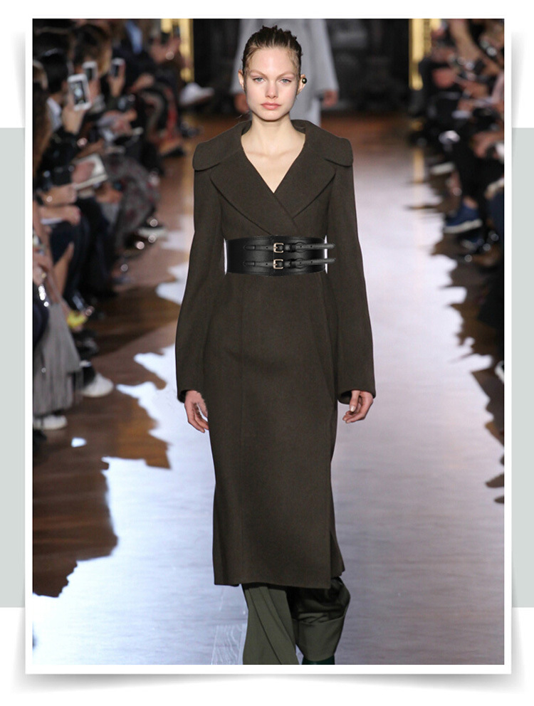 Nuova collezione Vita Versatile cintura nera Abbellimento Chiusura in vita per capispalla da donna Cintura larga elastica con cappotto, abito e gonna_voghion.com