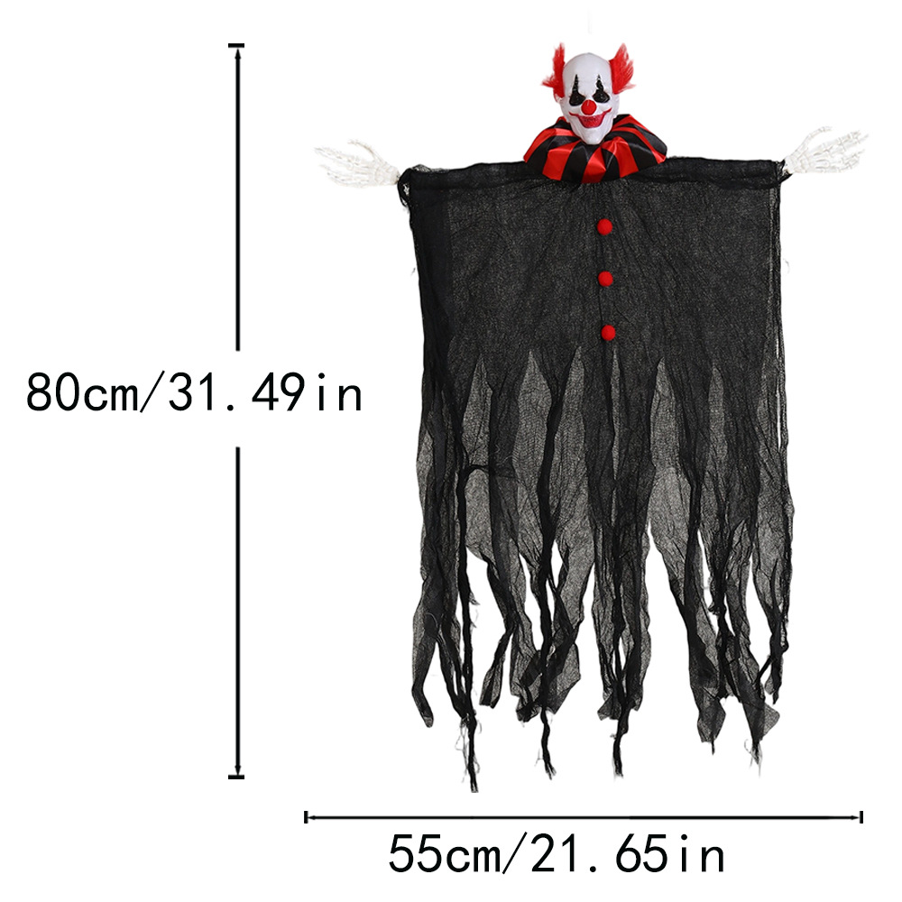 Nuevos accesorios de decoración de Halloween transfronterizos, payaso, calavera, gasa, mueca, fantasma colgante, casa embrujada, decoración de puerta de fiesta
