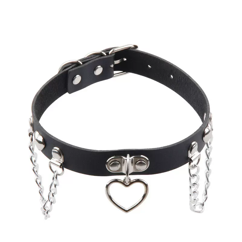 王晓晨同款朋克铆钉项圈链条 桃心爱心吊坠皮质脖套 街拍演出项链